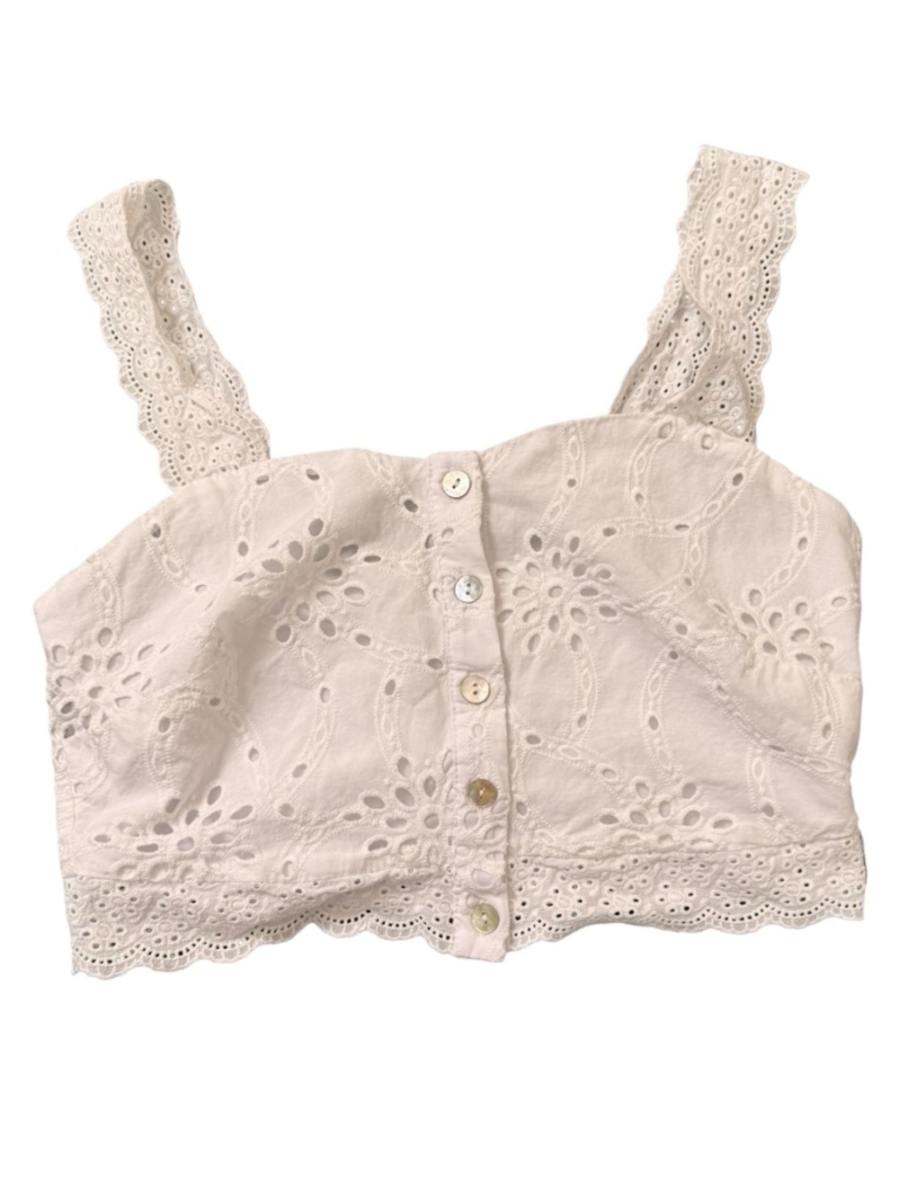 And Now This White Eyelet Lace Crop Top XS Button Front